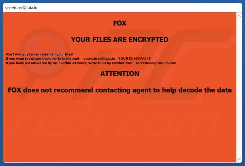 FOX ransomware pop-up message (ransom note)