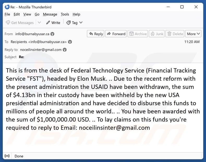 Funds Disbursed By Presidential Administration email spam campaign