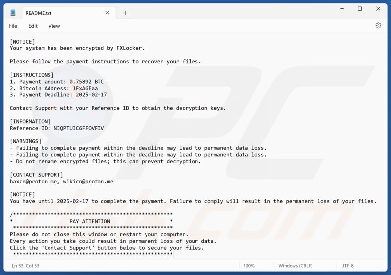 FXLocker ransomware text file (README.txt)