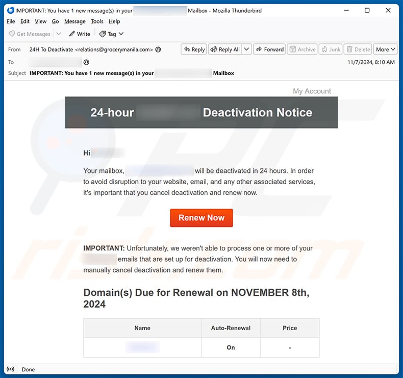 Deactivation Notice email scam (2025-02-06)