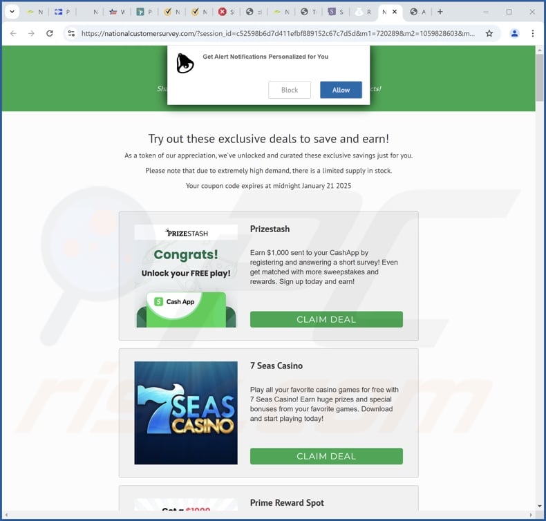 nationalcustomersurvey[.]com pop-up redirects