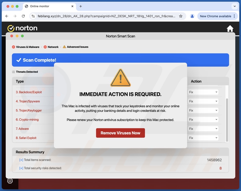 Norton - This Mac Is Infected With Viruses scam