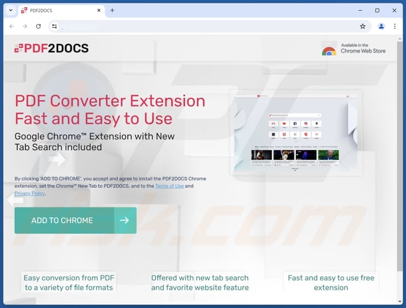 Website used to promote PDF2DOCS browser hijacker