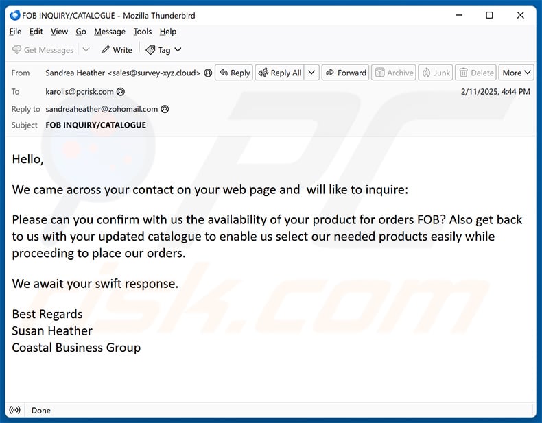 Product Availability Confirmation email scam (2025-02-12)