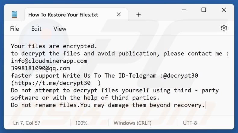 QQ ransomware text file (How To Restore Your Files.txt)