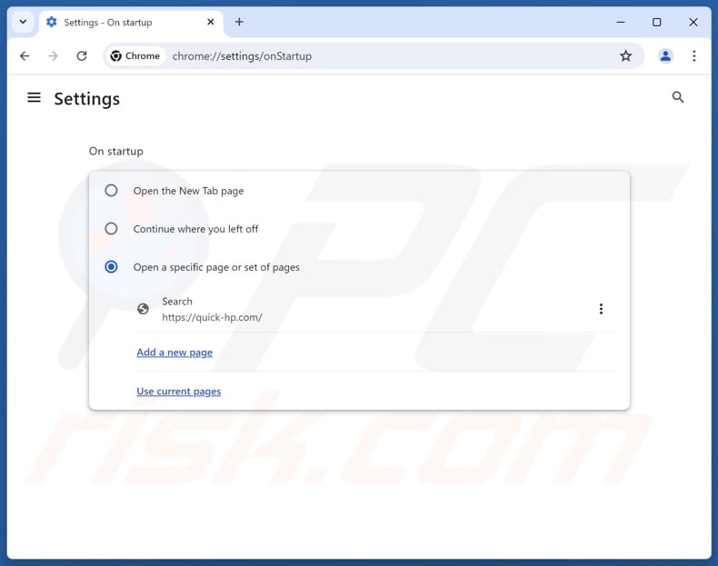 Removing quick-hp.com from Google Chrome homepage