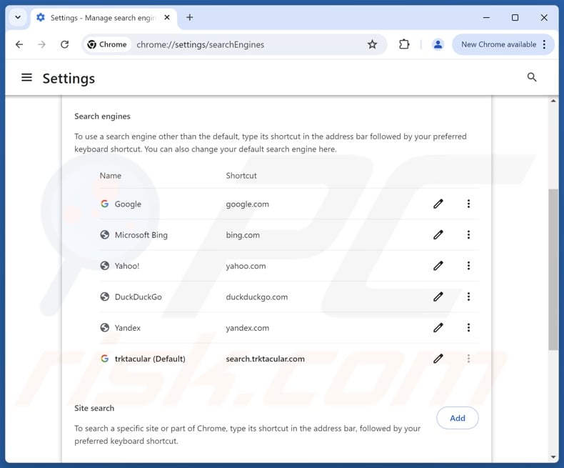 Removing search.trktacular.com from Google Chrome default search engine