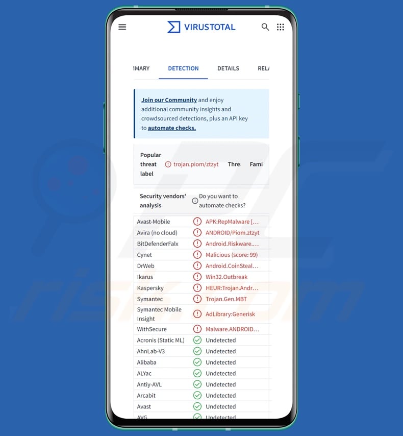 SparkCat malware detections on VirusTotal