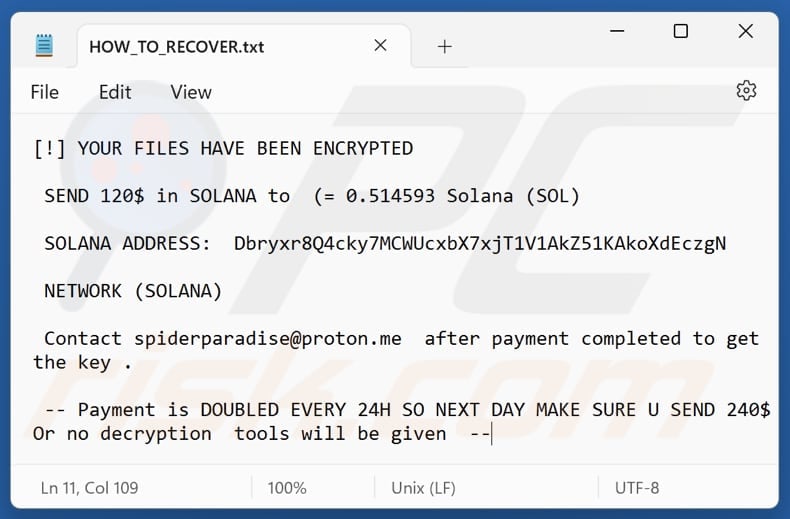 SpiderParadise ransomware text file (HOW_TO_RECOVER.txt)