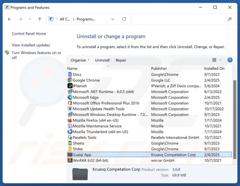 Suaiqi App uninstall via Control Panel