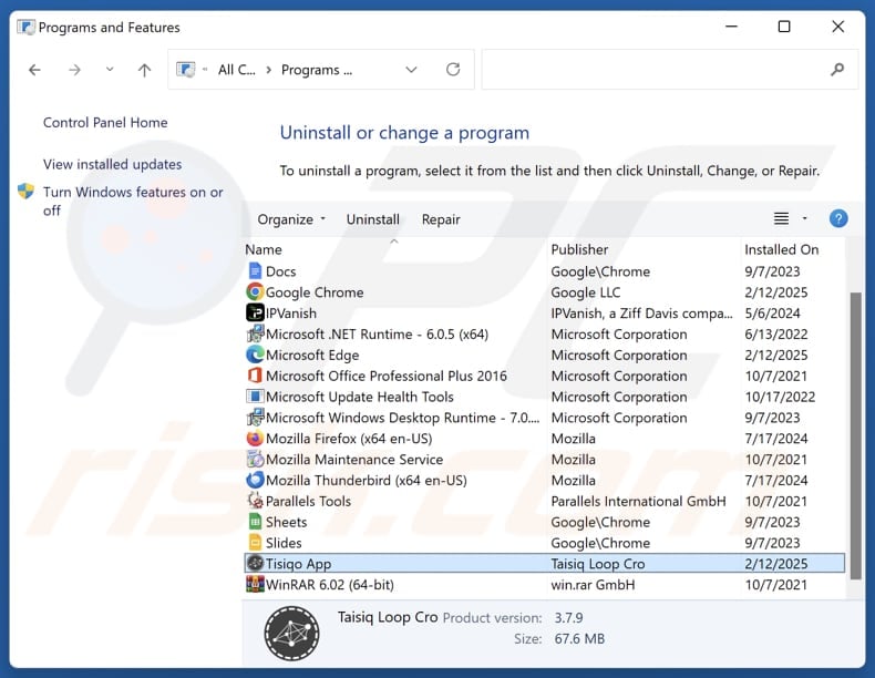 Tisiqo App uninstall via Control Panel