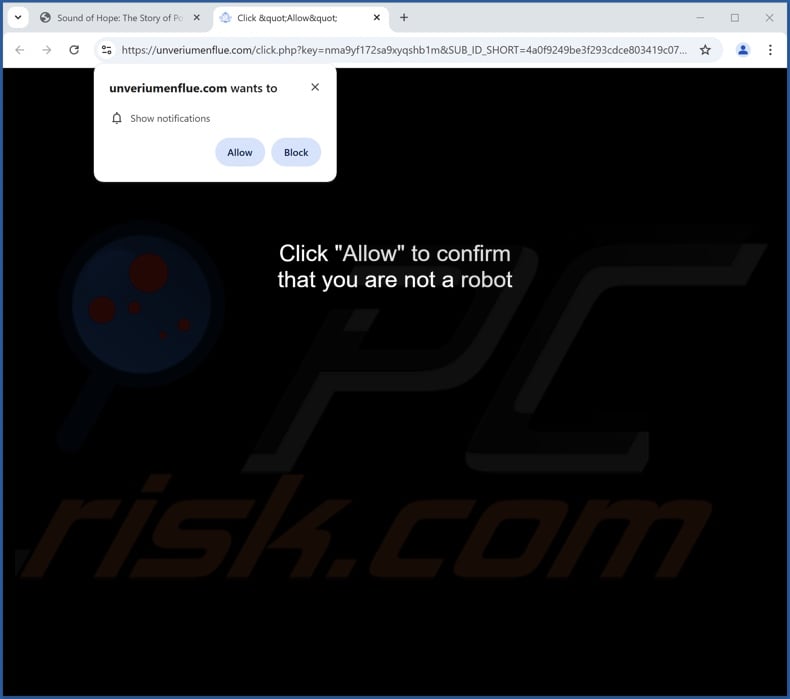 unveriumenflue[.]com pop-up redirects