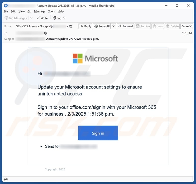 Update Your Microsoft Account Settings email spam campaign