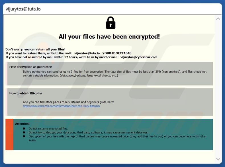 V ransomware ransom note (pop-up)