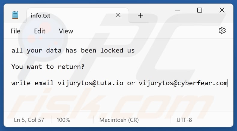 V  ransomware txt file (info.txt)