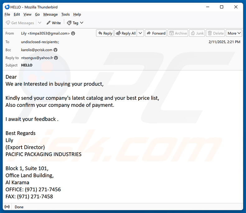 We Are Interested In Buying Your Product Email Scam (2025-02-12)