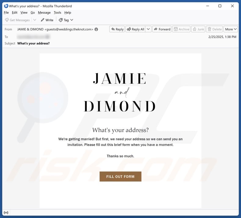 Wedding Invitation email spam campaign