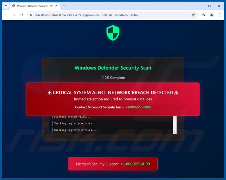 Windows Defender Security Scan scam