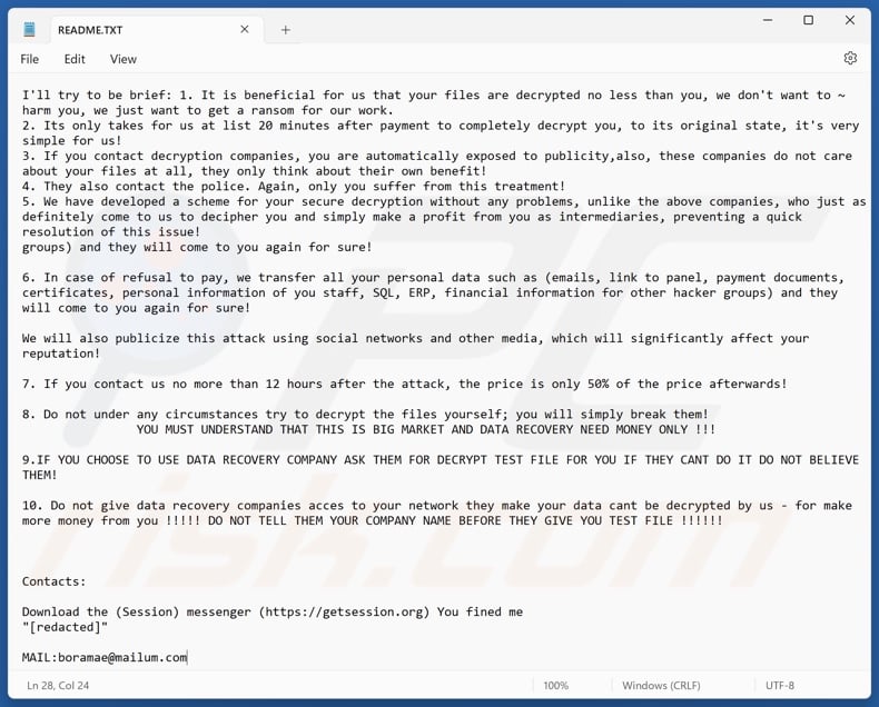 Boramae ransomware ransom note (README.TXT)