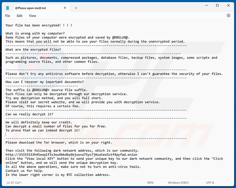 D0glun ransomware text file - @Please open me@.txt