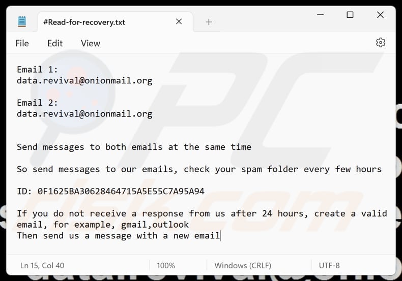 Data ransomware text file (#Read-for-recovery.txt)