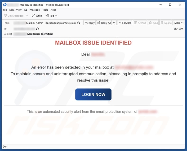 Mailbox Issue Identified email spam campaign