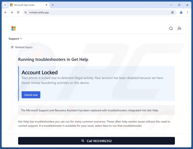 Microsoft Account Locked scam