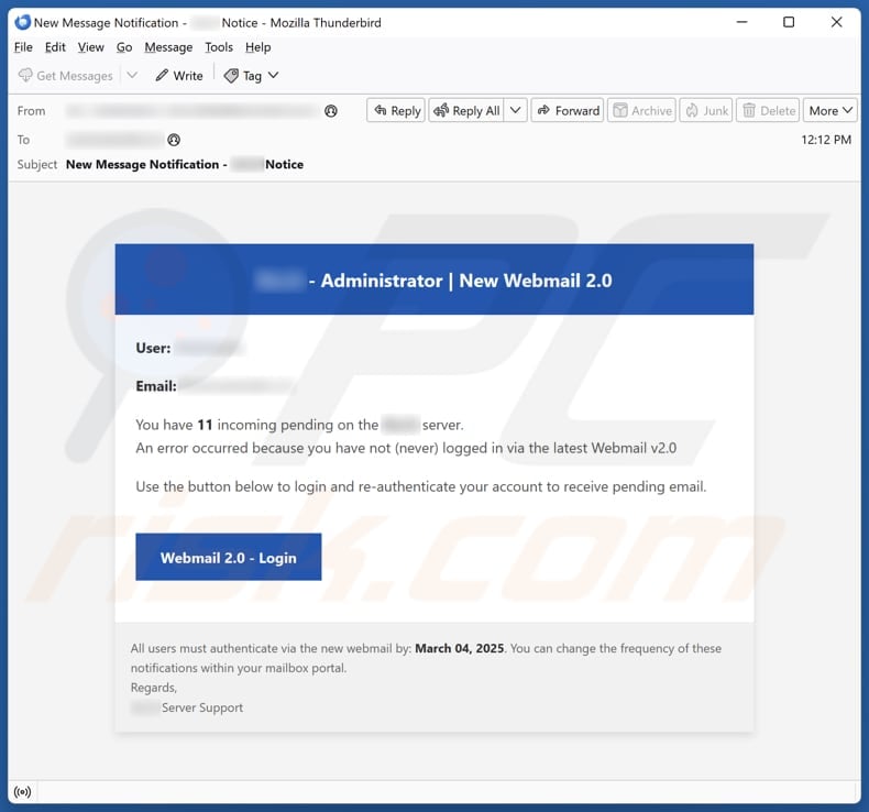 New Webmail 2.0 email spam campaign