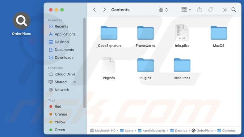 Installation folder of OrderPlans adware