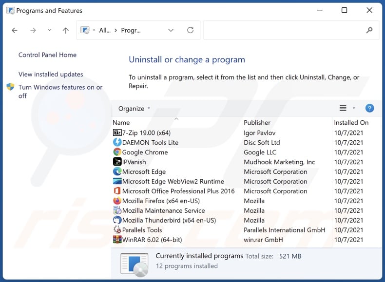 SafeMail uninstall via Control Panel