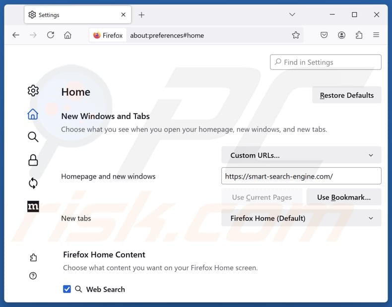 Removing smart-search-engine.com from Mozilla Firefox homepage