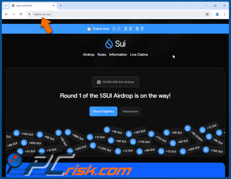 Appearance of $SUI Airdrop scam (GIF)