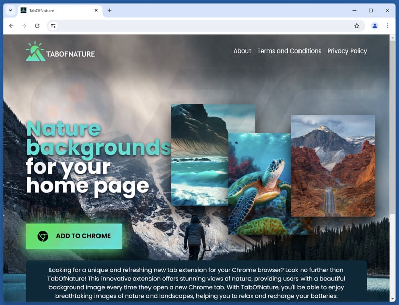 Website used to promote Tab Of Nature browser hijacker