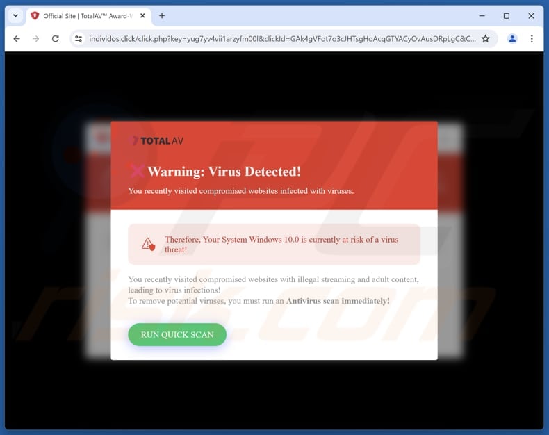 TotalAV - You Recently Visited Compromised Websites scam