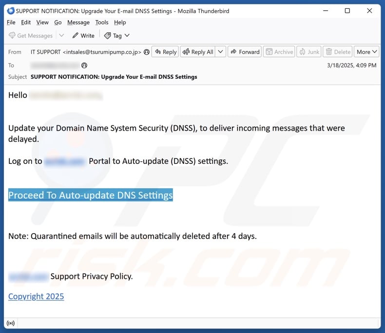 Update Your Domain Name System Security (DNSS) email spam campaign