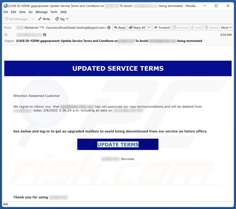 Updated Service Terms email spam campaign