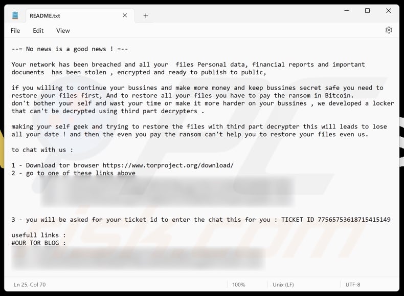 VanHelsing ransomware ransom note (README.txt)