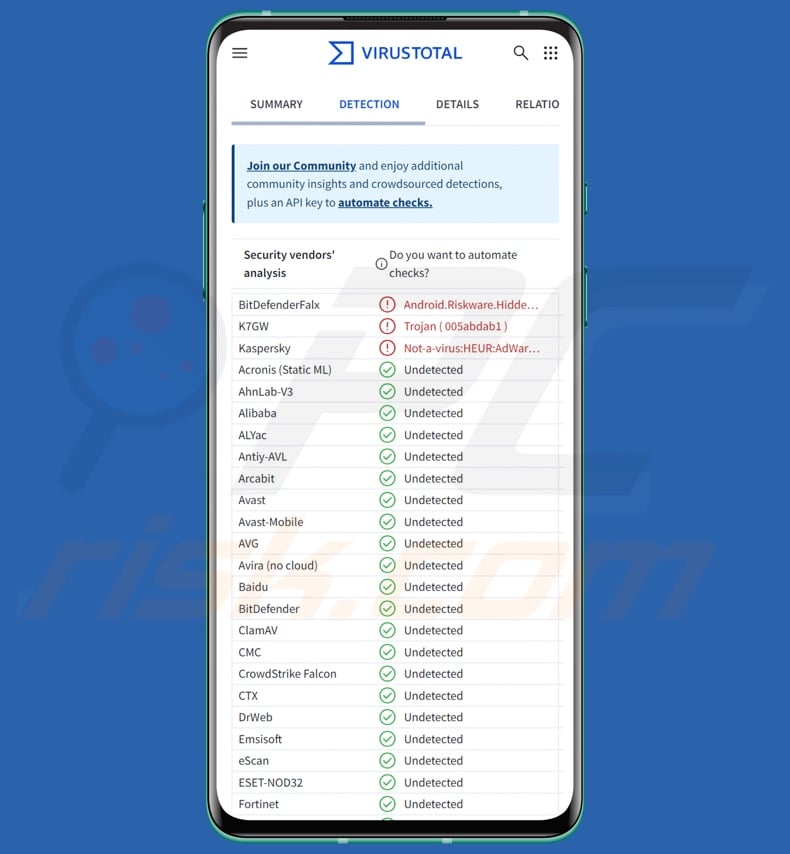 Vapor app detections on VirusTotal