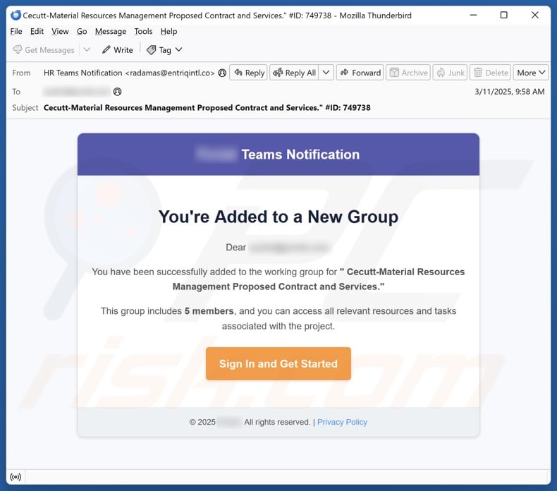 You're Added To A New Group email spam campaign