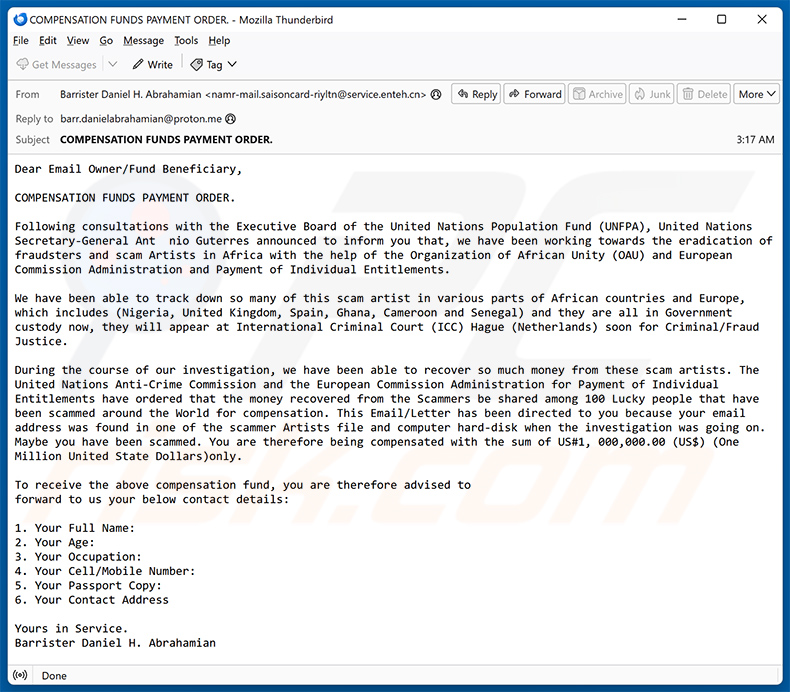 Compensation Funds email scam (2025-04-08)