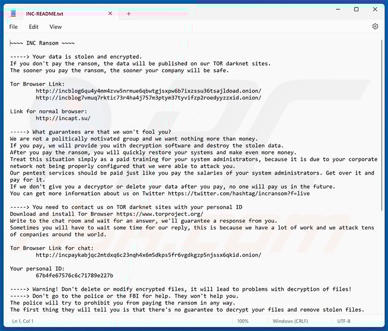 INC Ransomware note