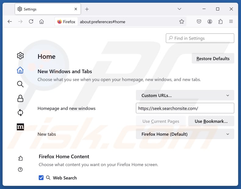 Removing searchonsite.com from Mozilla Firefox homepage