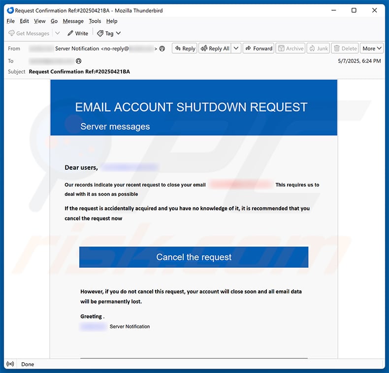EMAIL ACCOUNT SHUTDOWN REQUEST Email Scam