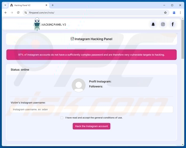 Instagram Account Hack scam