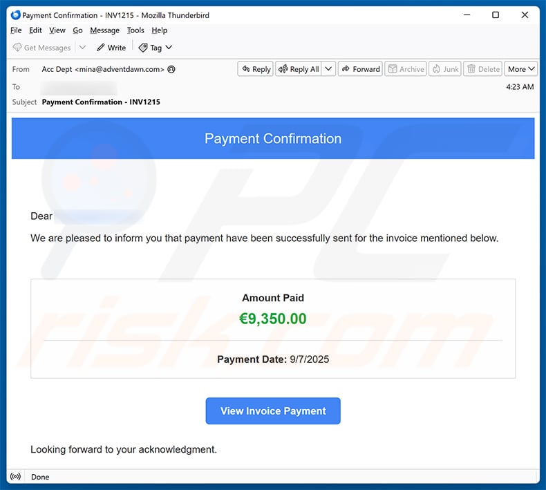 Payment Confirmation Email Scam (2025-07-10)