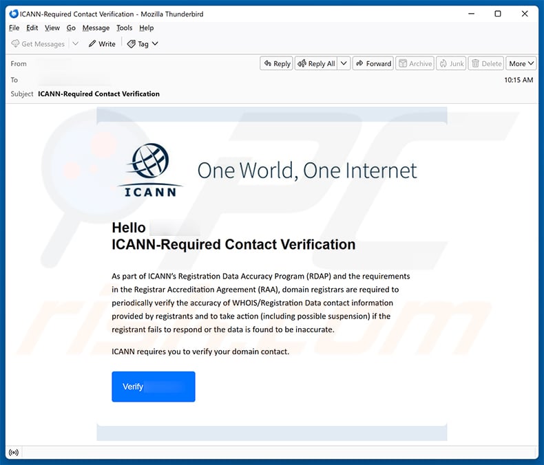 Internet Corporation For Assigned Names And Numbers (ICANN) Email Scam (2025-12-16)