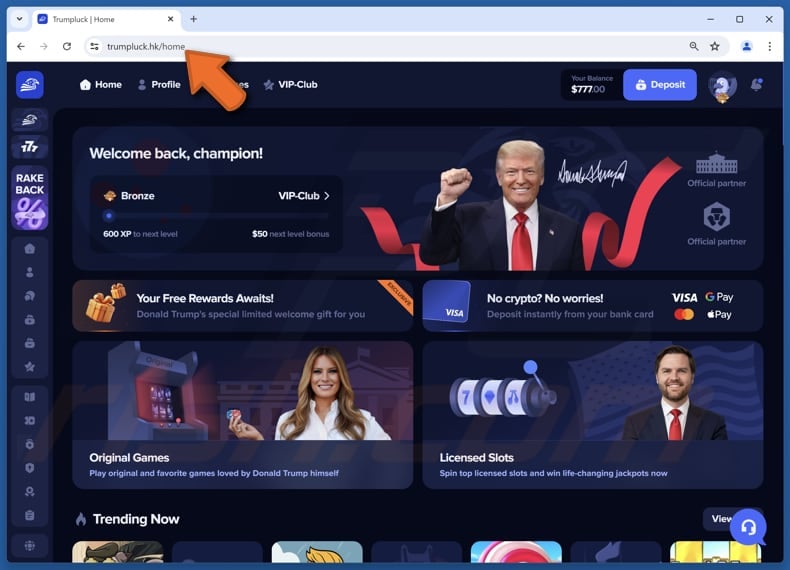 Fake Trump Gambling Platform scam