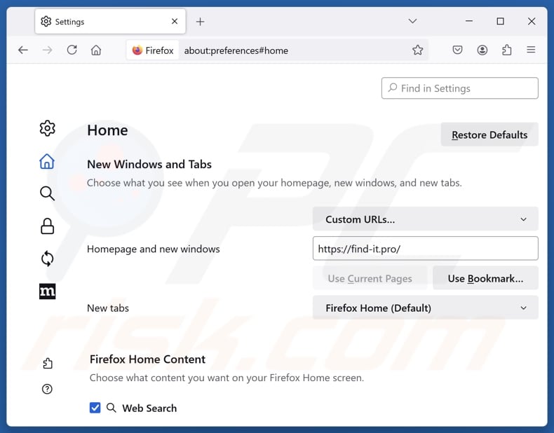 Removing find-it.pro from Mozilla Firefox homepage