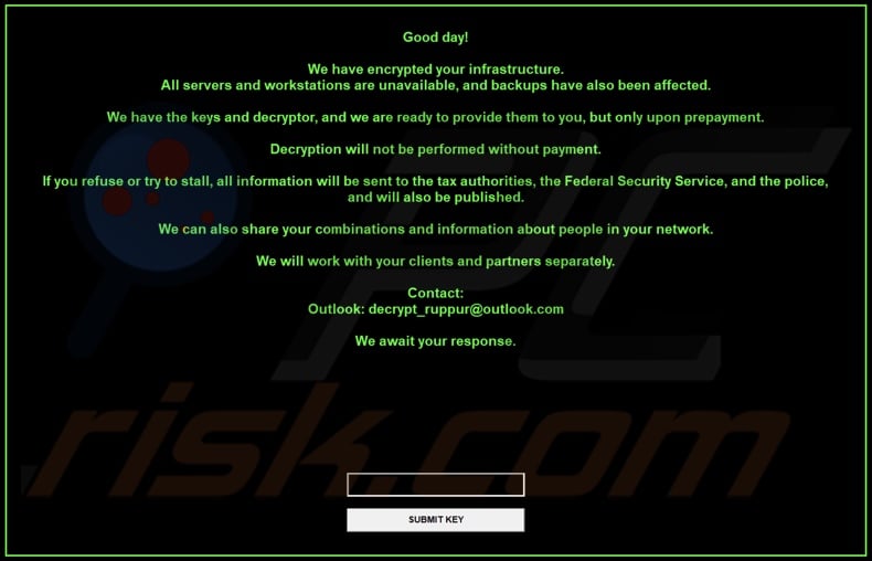 Milkyway ransomware ransom note