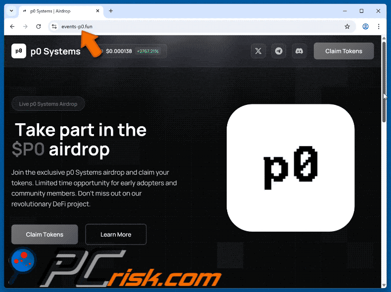 Appearance of p0 Systems ($P0) Airdrop scam